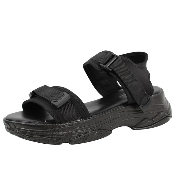 Shoes - Black Velcro Straps flatform Wedge Sandal